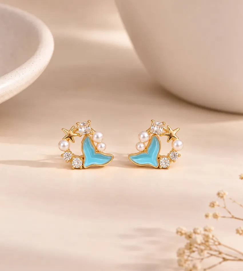 aqua blue butterfly studs