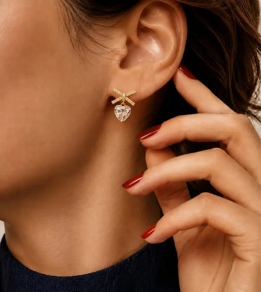 bow heart drop earrings