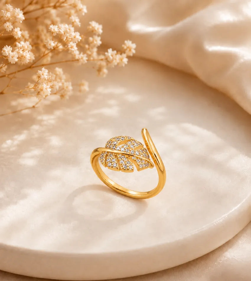 crystal leaf adjustable ring