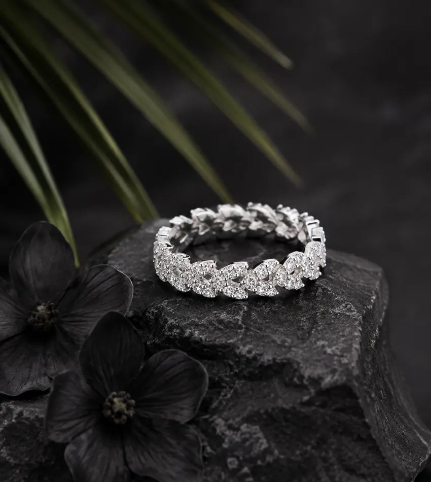 crystal leaf fashion ring