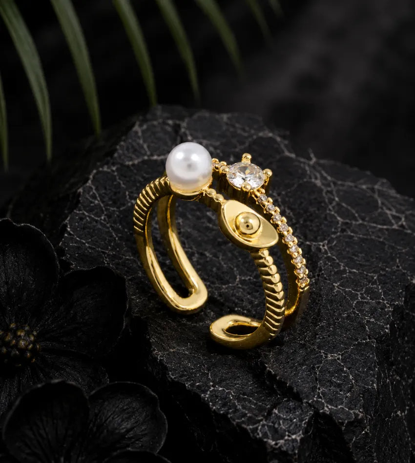 crystal pearl fashion ring