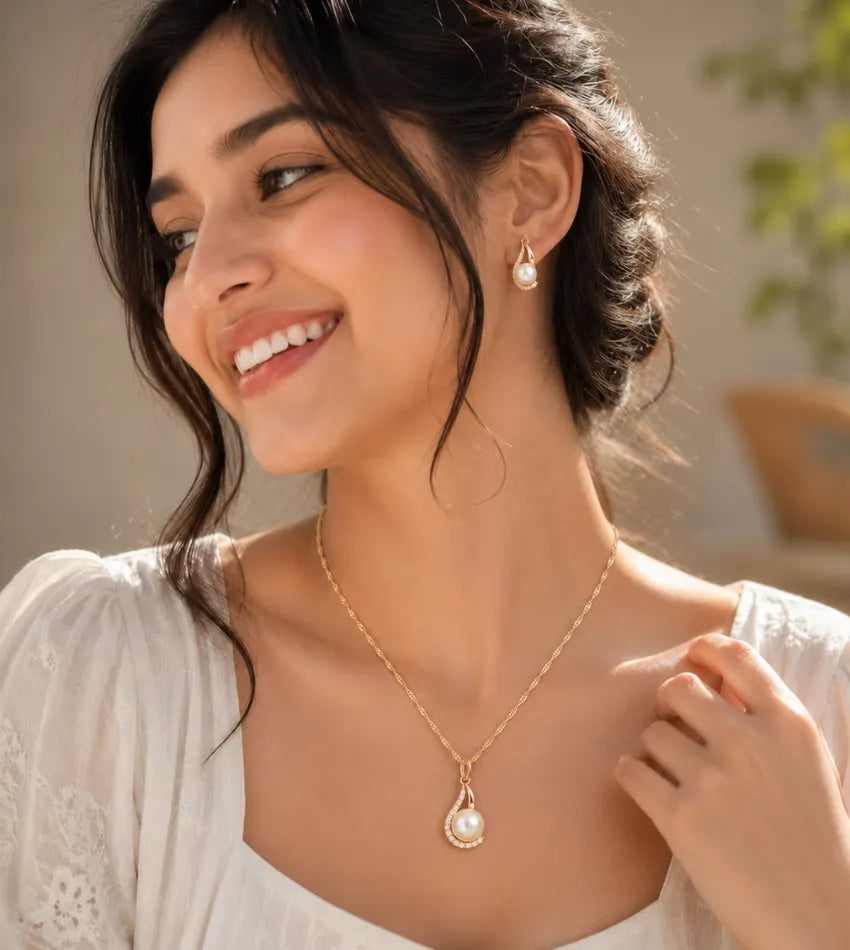 crystal pearl pendant set