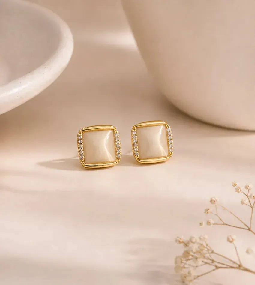 diamond square pearl studs