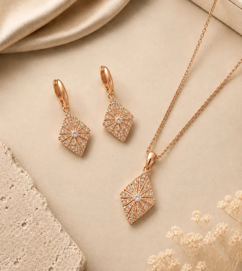 geometric crystal pendant set