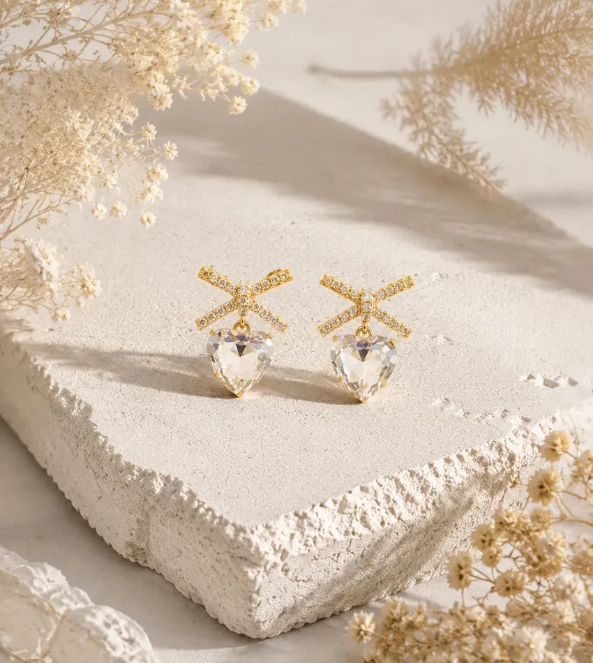 gold crystal bow earrings