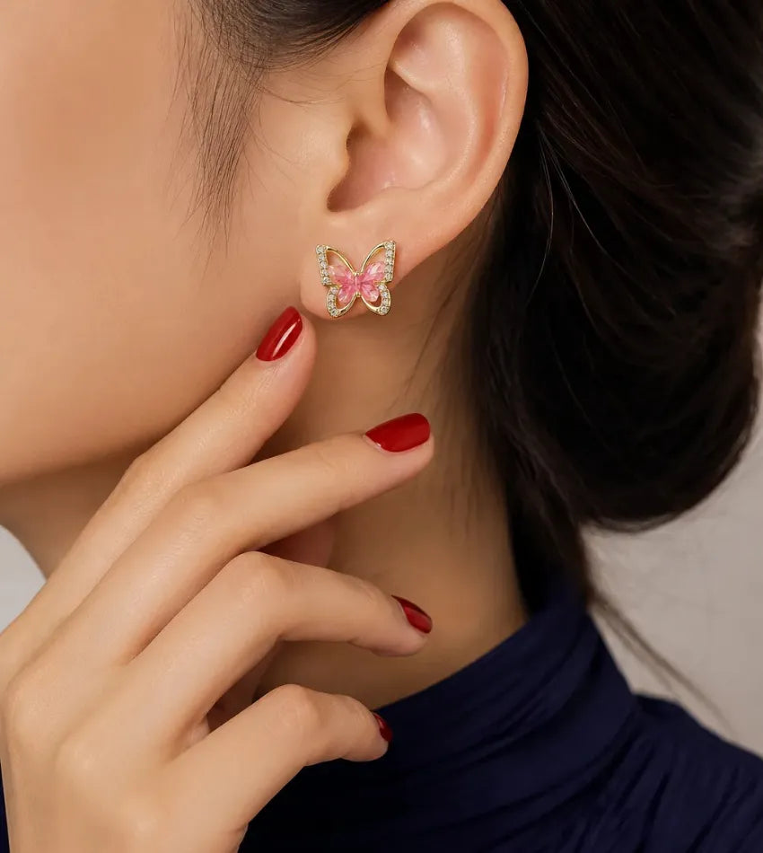 gold tone butterfly studs