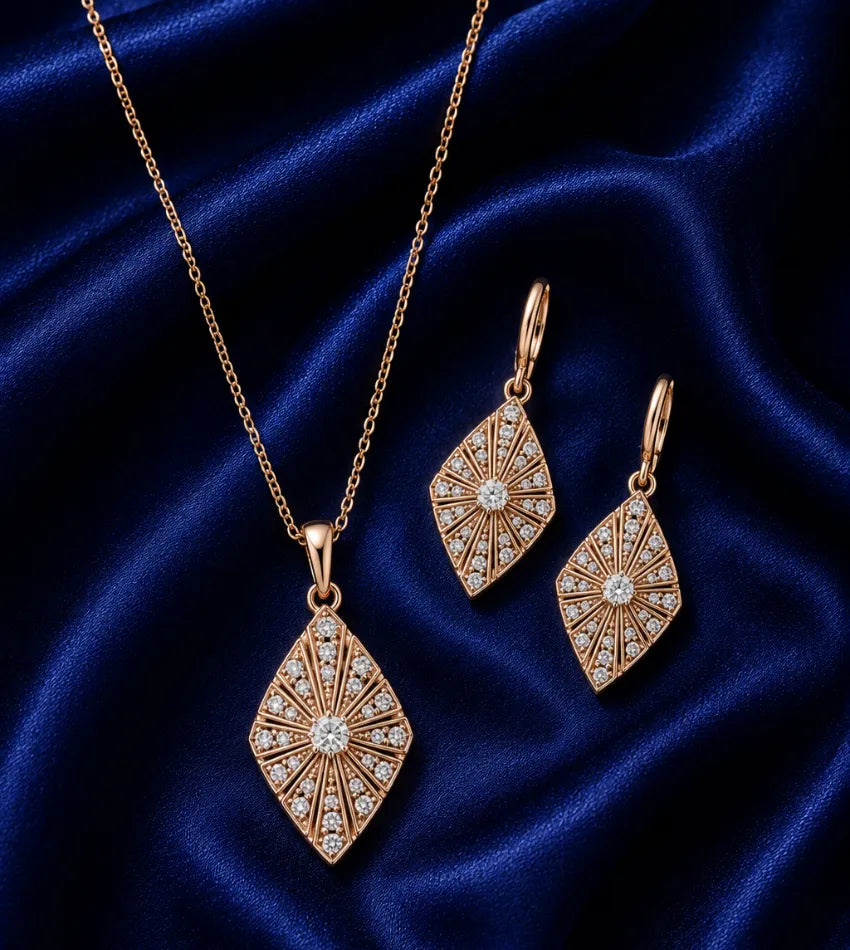 gold tone fan pendant set