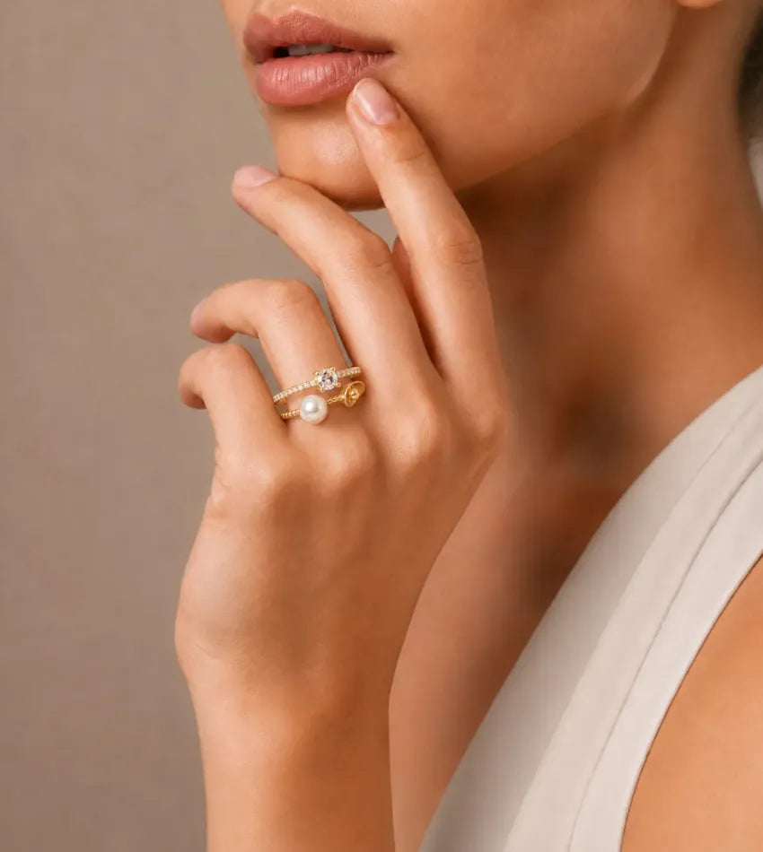 gold tone pearl ring