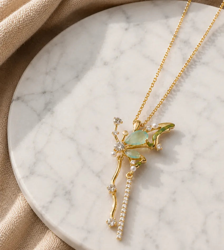 green stone pendant chain