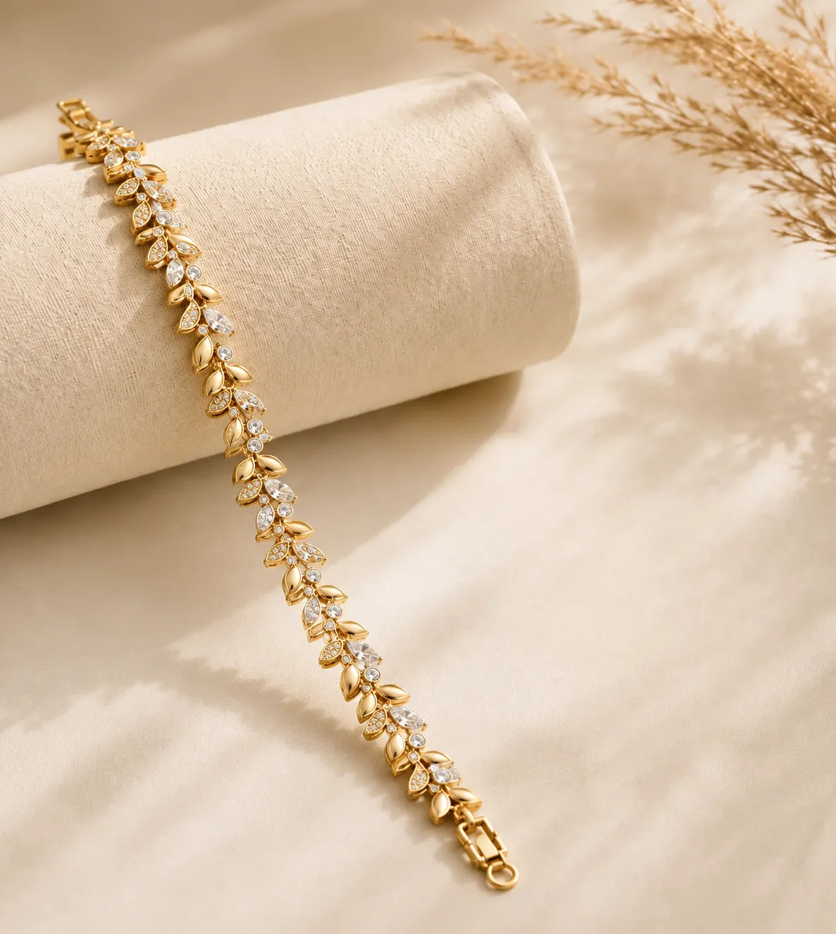 leaf crystal link bracelet