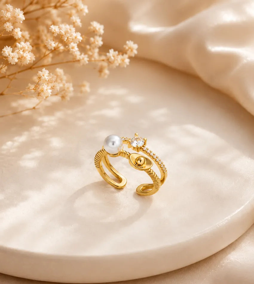 pearl crystal open ring