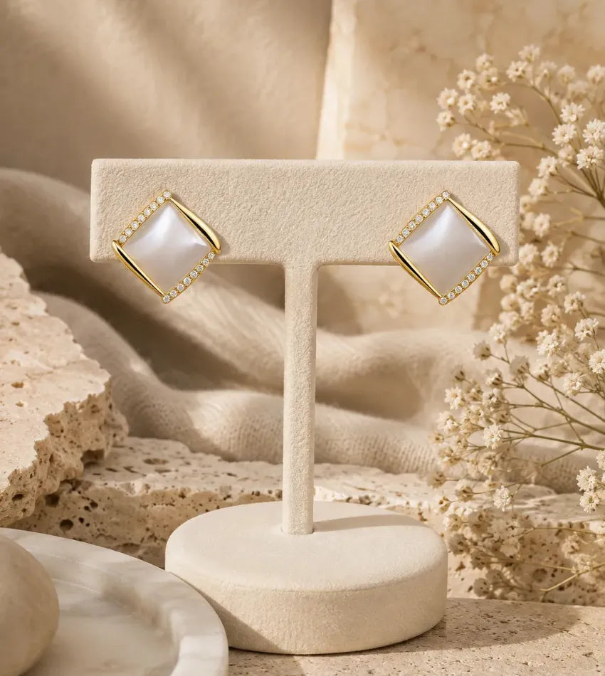pearl crystal square studs