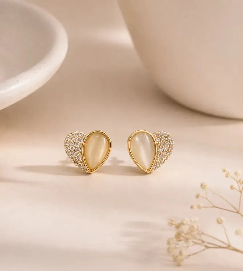 pearl heart stud earrings