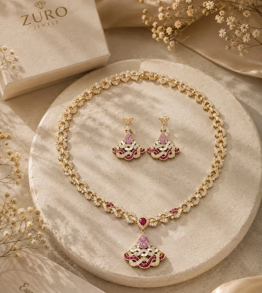 pink crystal necklace set