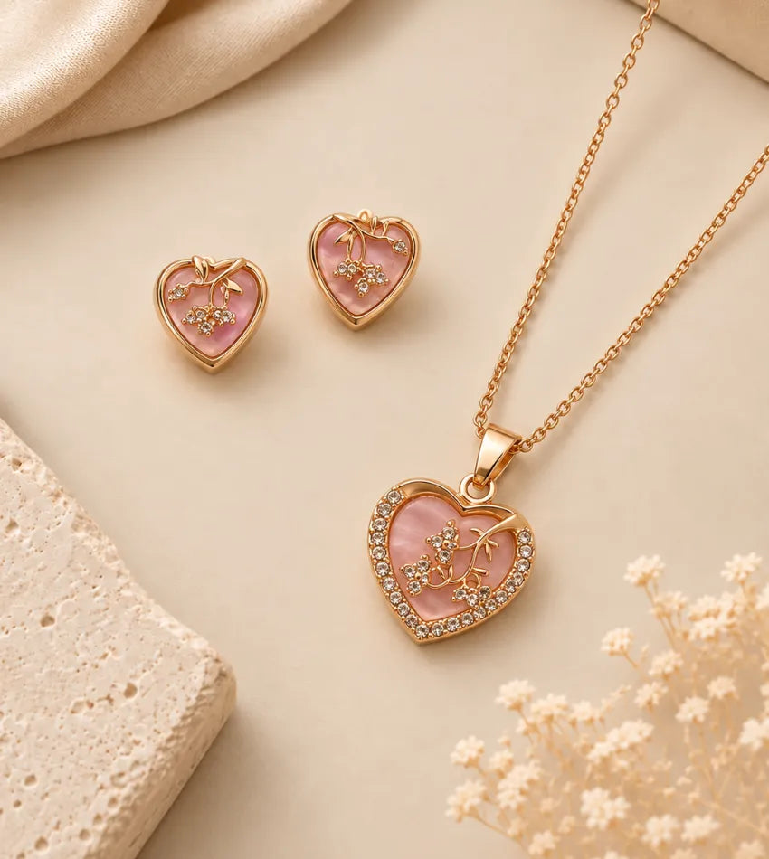 pink floral necklace set