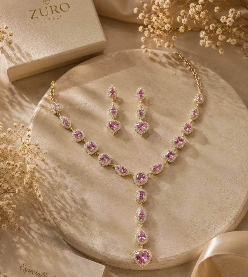 pink heart jewellery set