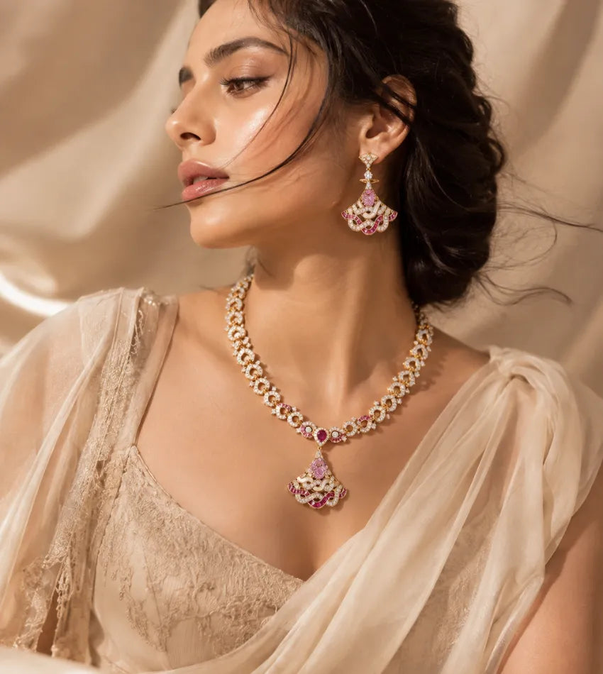 pink stone necklace set