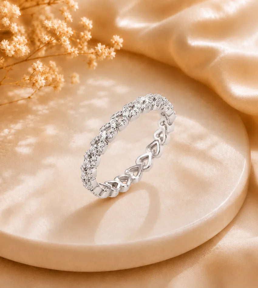 silver leaf crystal ring