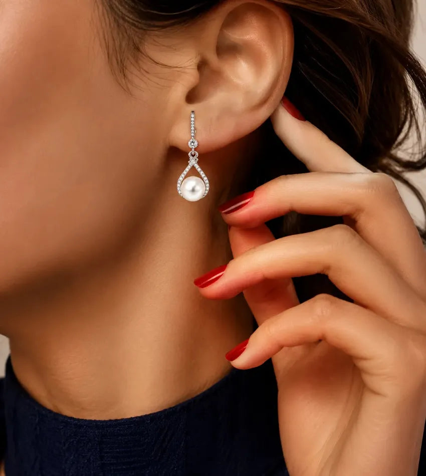 silver tone pearl drops