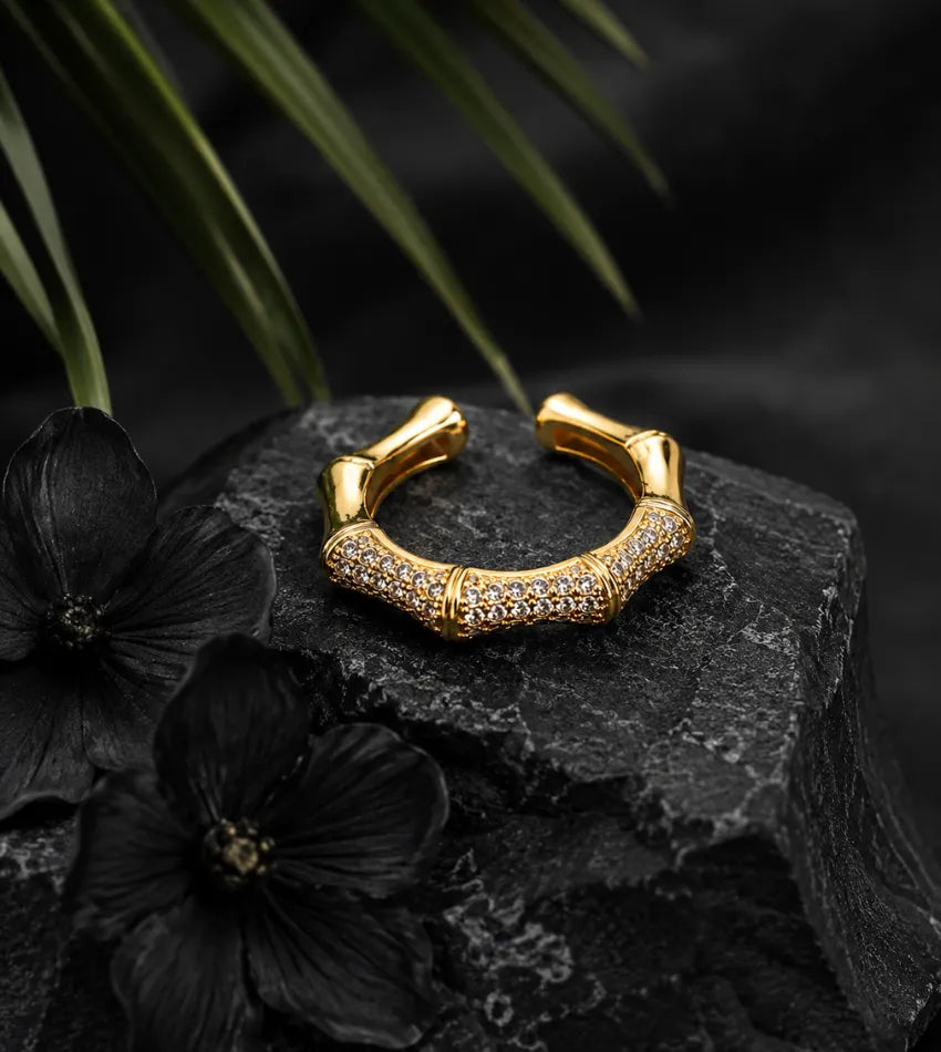 sparkling gold tone ring