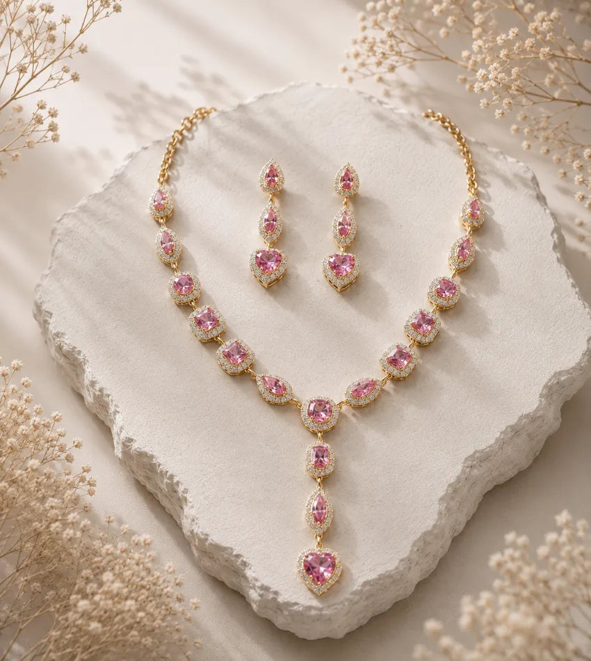 wedding pink necklace set