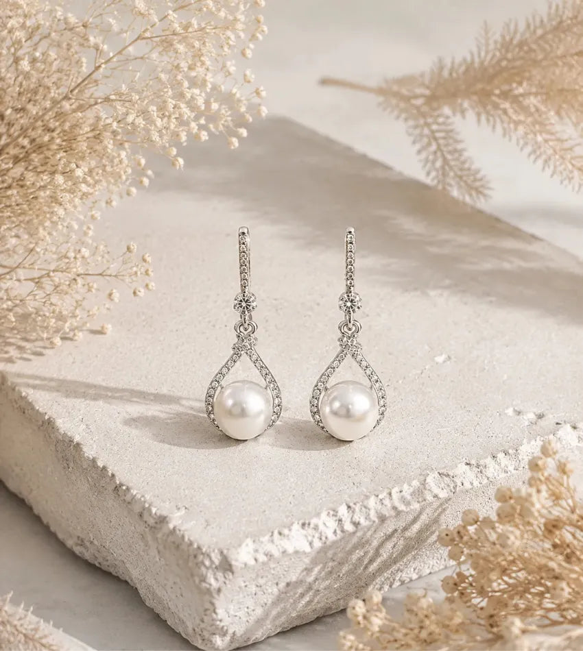white pearl dangle earrings