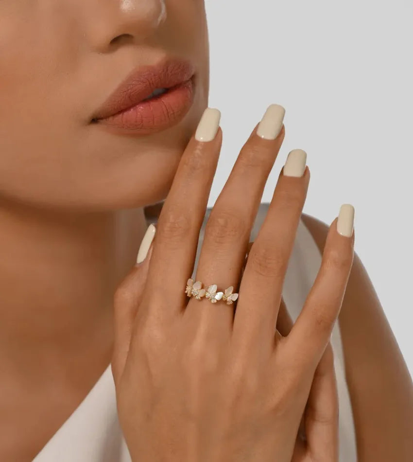 women floral adjustable ring