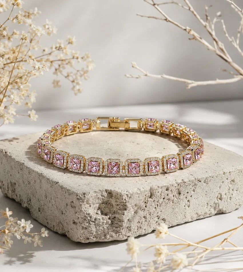 women pink crystal bangle
